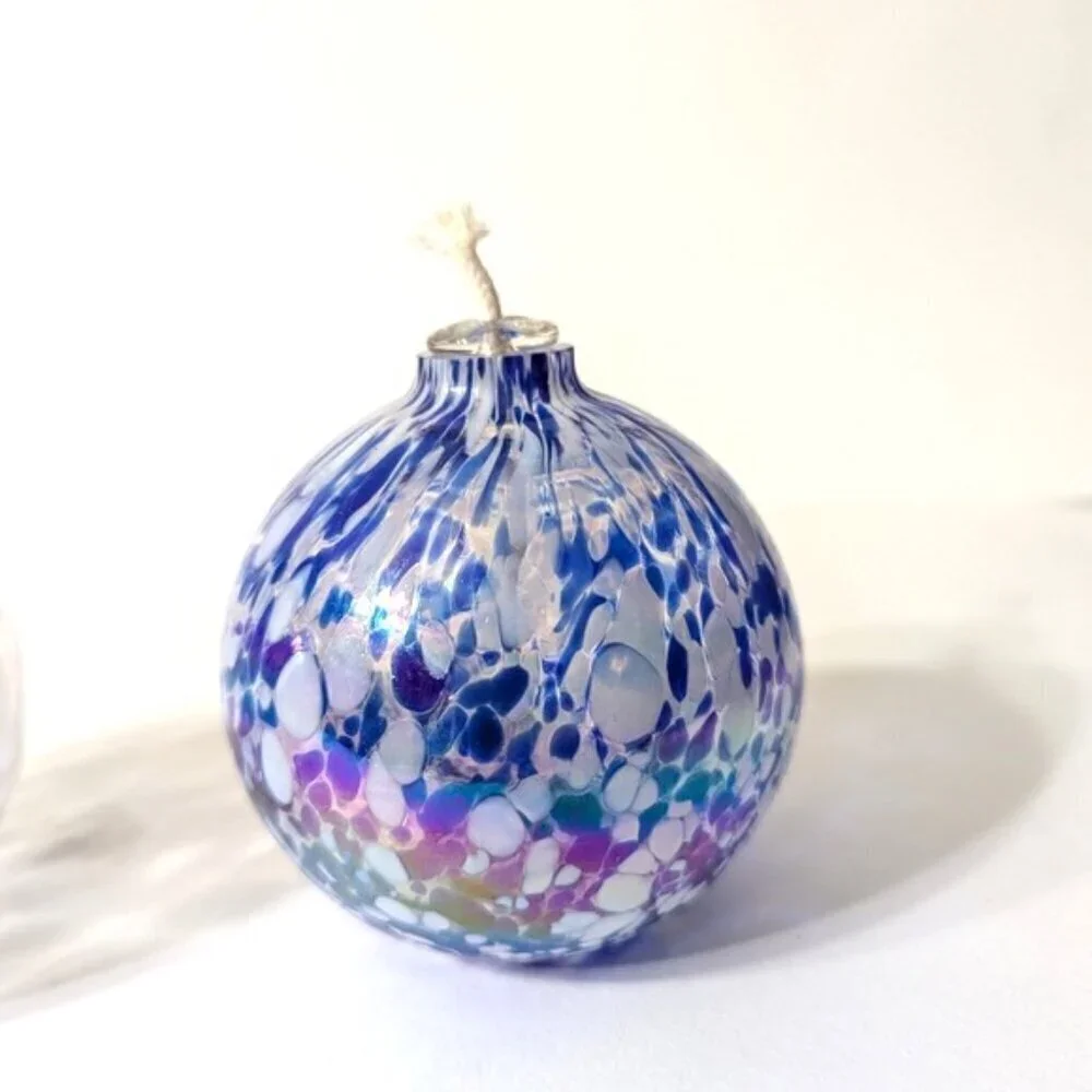 New Pottery Barn Oil Lamp Diffuser Glass Ball Confetti Iridescent Round Glass